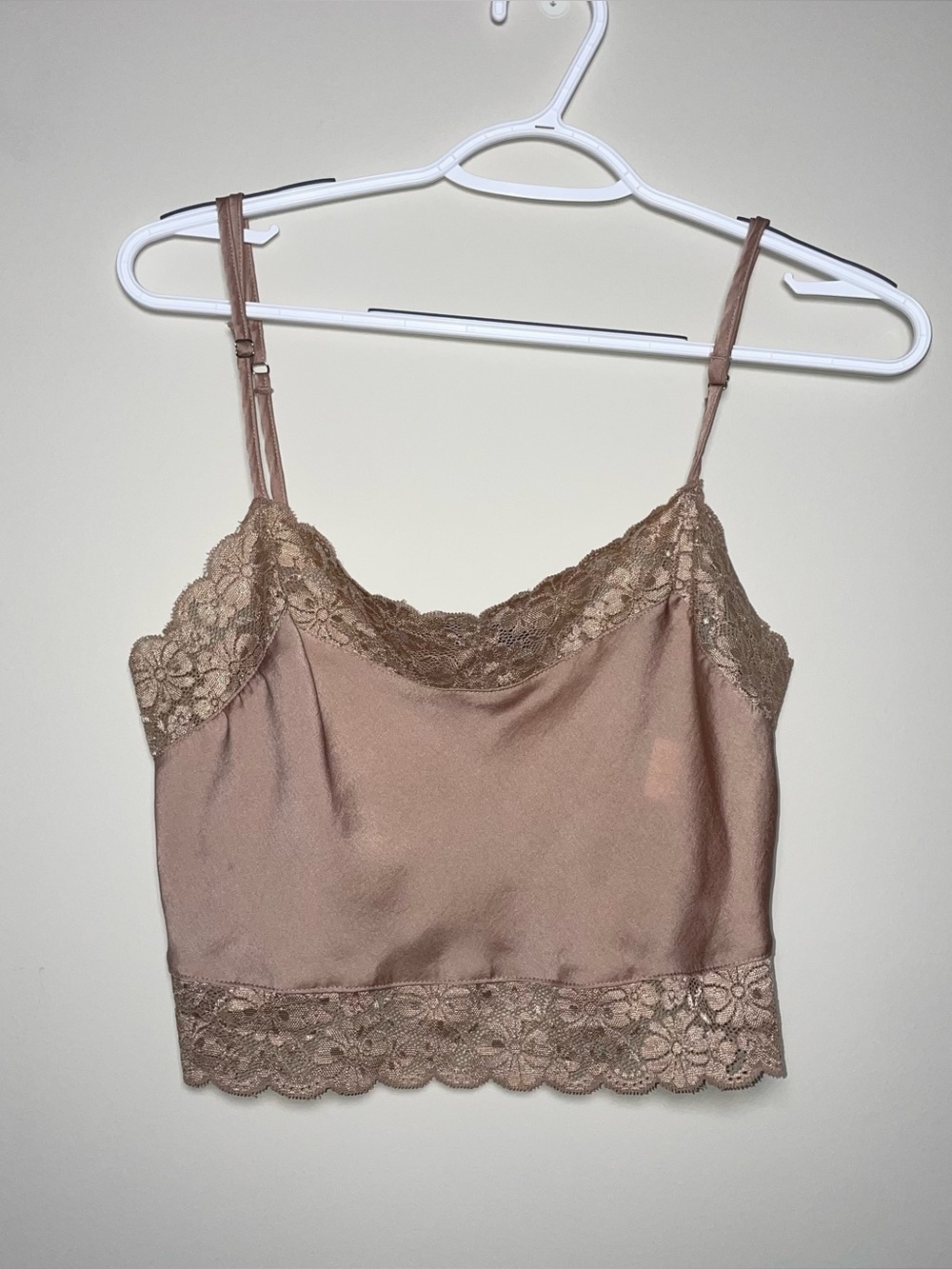 Brandy Melville Lace Lined Brown Satin Cropped Adjustable Straps Clean Girl Cami